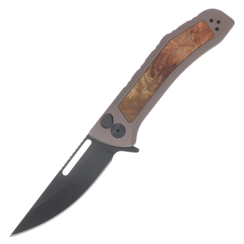 Half Face Blades Custom Kwaiken Folder Gray Nitride Blade/Textured Grip Amboyna Burl and Anodized Gray Aluminum HFKAWIKFLDCUSTAMB