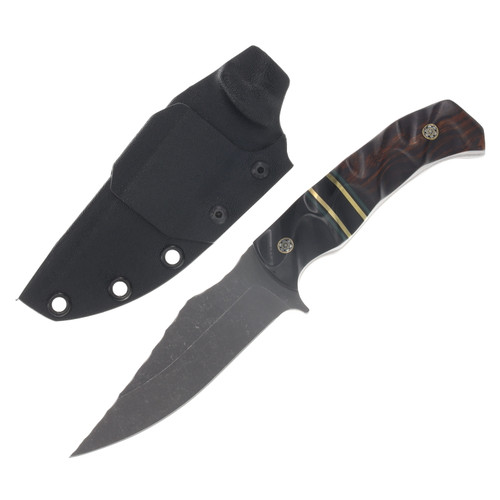 Half Face Blades Tosahwi Fixed Blade Textured Grip Bison Horn, Black G-10, Forest Green G-10 and Brass, Bison Horn, Desert Ironwood, Mosaic Pins HFTOSBISHNBKFG