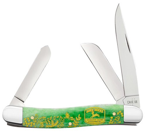Case XX Smooth Bright Green Bone John Deere Medium Stockman CA15801