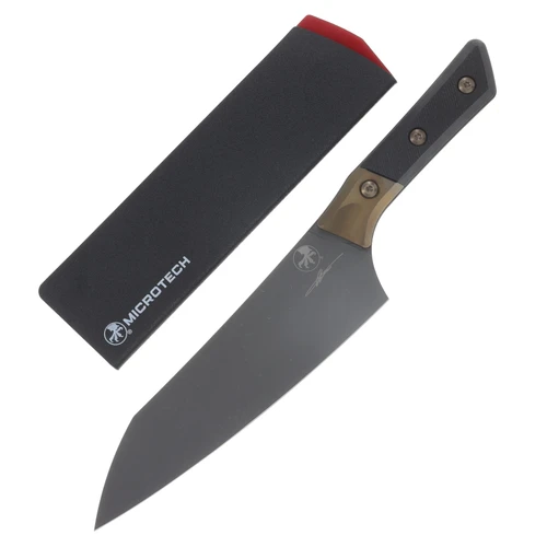 MICROTECH 8" CHEF KNIFE DLC STANDARD BRONZETITANIUM BOLSTER CARBON FIBERSIGNATURE SERIES MT3000B1DLCCFS