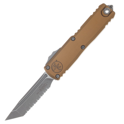 Microtech UTX-85 OTF Automatic Knife Full Serrated Apocalyptic T/E Tan AUMT1233412APTA