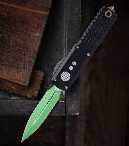 Microtech UTX-85 Gen IV OTF Automatic Jedi Master Green D/E Black Chassis Bronze Hardware AUMT123241JM