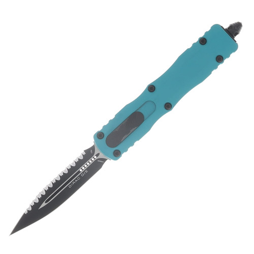Microtech Dirac Delta OTF Automatic Knife Full Serrated Black Dagger/Cyan AUMT2253CN