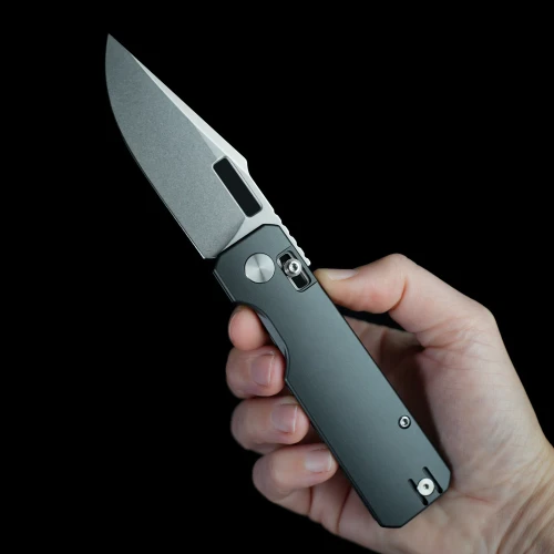 Vero Engineering Aura Drop Point Folding Knife Stonewash 14C28N Grey Aluminum