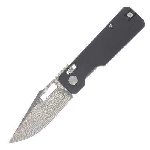 Vero Engineering Aura Drop Point Folding Knife Damascus Grey Aluminum VAUDPDAMGY