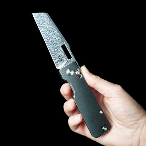 Vero Engineering Aura Talon Folding Knife Damascus Grey Aluminum