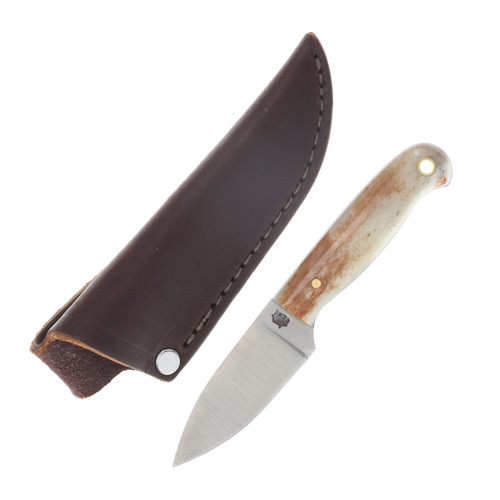 LT Wright Patriot Fixed Knife A2 Flat Grind Blade Brown Dyed Bone Handle W/ Black Liner LT052