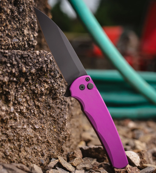 ProTech Malibu Button Lock Folding Knife DLC Magnacut Wharncliffe/Purple Aluminum PT5303-PURPLE
