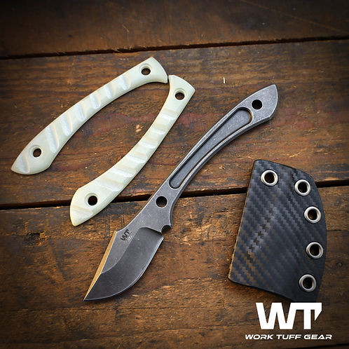 Work Tuff Gear Lightfoot K329 Dark River Washed Jade Green Textured G-10 Grip Black Carbon Fiber Sheath K329-DRWJGTG10GB