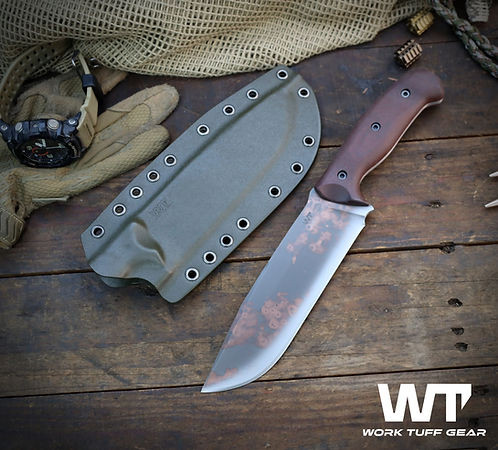 Work Tuff Gear Wolverine II K329 Vintage Tiger Stripes Burlap Canvas Micarta Grip ODG Kydex Sheath K329-VTSBCMGODG