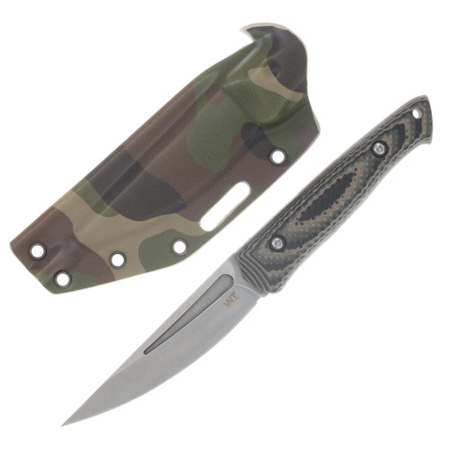 Work Tuff Gear Nijukko II AEBL Stonewash Jungle Camo Gator G-10 Grip Camo Kydex Sheath AEBL-SJCGG10GC