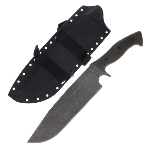 Work Tuff Gear Bear Claw II SKS51 Dark Washed Green Burlap Micarta Grip Black Kydex Sheath
