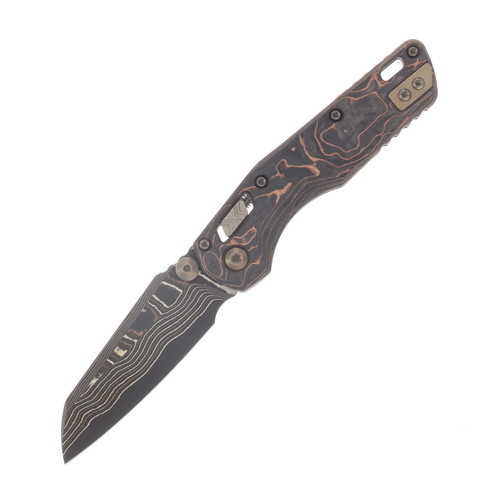 Microtech MSI Mini RAM-LOK Folder Marfione Select Baker Forge Coppermai Elite Damascus Slab Side Livewire CF W/Bronze TI Accent Bronzed Stainless MT210M16MS1