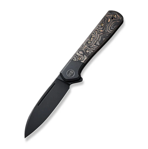 We Knife Soothsayer Framelock Folding Knife Black Stonewash 20CV/Black Titanium with Copper Foil Carbon Fiber Inlay