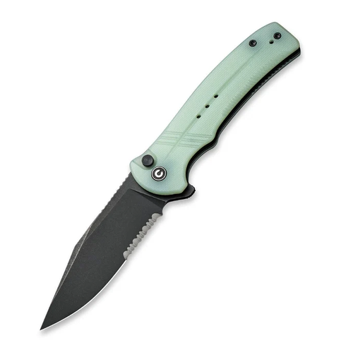 CIVIVI Cogent Button Lock Folding Knife Partially Serrated Black Stonewash/Natural G-10