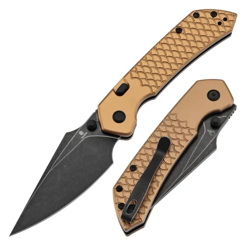 Tenable Knives Fenrir Folder Bronze Anodized Alum Handle W/Fish Scale Texture Blackwash Nitro V Blade