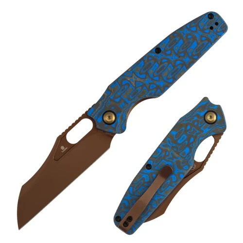 Tenable Knives Tuckamore Folder Blue -Yellow Vortex Micarta Handle Rose Gold Nitro V Blade