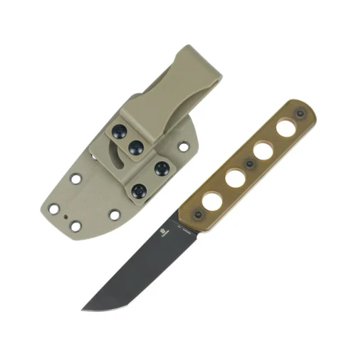 Tenable Knives Foosa Fixed Blade Amber PEI Handle Blackwash D2 W/Sheath