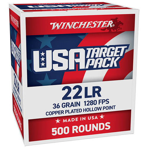 Winchester USA Target Pack 22 LR 500 Rounds Brass Rimfire 36 Grain Copper Plated HP