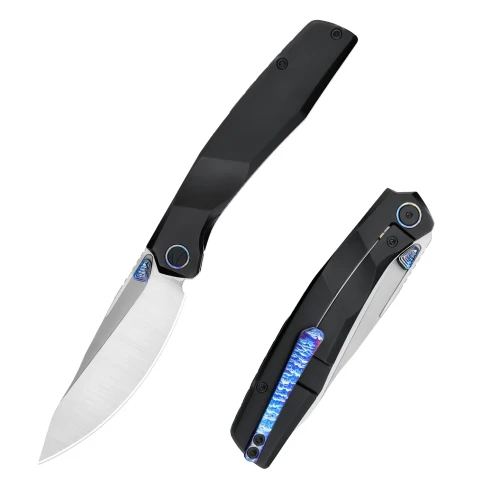 Ferramonster Astrome Folder S90V Belt Satin Blade Black Titanium Handle