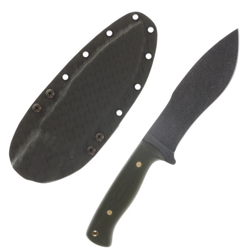 Samuel Riner Custom Knives Bushmaster Fixed Blade Acid Washed 80Crv2 Steel OD Green Micarta W/Black Liners SRKBUSH1