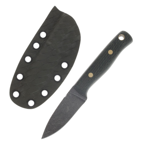 Samuel Riner Custom Knives Clinton Clipper Fixed Blade Acid Washed 80CrV2 W/Filework Forest Green Burlap Micarta SRKCCFGBM