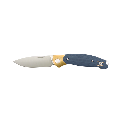 Giantmouse Farley Slipjoint Lock Satin Elmax/Dusty Blue G-10 with Brass Bolster