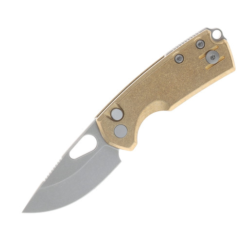 GiantMouse Tipsy Button Lock Folding Knife Stonewash Elmax/Brass TIPSY-BRASS