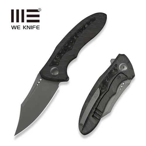 We Knife Varg Framelock Folding Knife Stonewash Magnacut/Flamed Tiger Stripe Titanium with Rose Carbon Fiber Inlay WE25074-3
