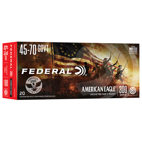 Federal American Eagle 250th Anniversary USA 45-70 Government Rifle Ammunition 20 Rounds Brass Centerfire 300 Grain Jacketed Soft Point
