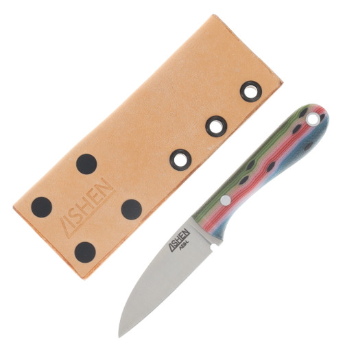 Lishen Knives Little Holston Sheepsfoot Fixed Blade Rainbow Trout G-Carta Aluminum Pins LKLHSFRBTRTGALP