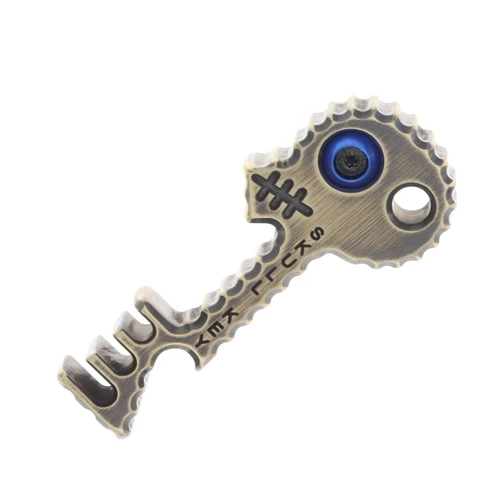 Copper Shed V6 Skull Key Bottle Opener 1/2-In (Darkened Brass, Blue)