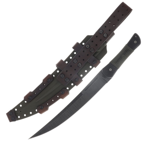 Miller Bros M-34 Short Sword Striped Etch Blade Black Handle Black Paracord OD Green/Brown Sheath M-34STRODBNSBKHBKP