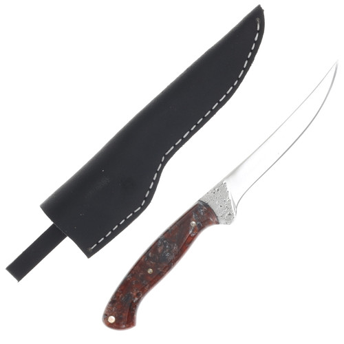 Herron Knives Fixed Blade Fillet Knife/L6 Carbon Steel Brown & White Mica Pearl Resin HK6