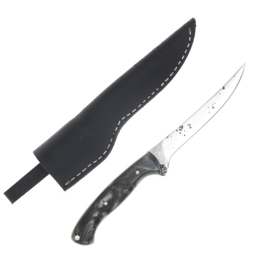 Herron Knives Fixed Blade Fillet Knife L6 Caron Steel/Black & Silver Mica Pearl Resin HK8