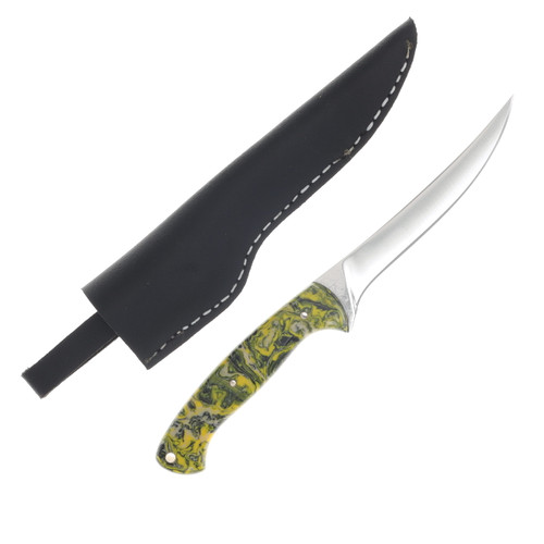 Herron Knives Fixed Blade Fillet Knife L6 Carbon Steel/Black & Yellow Mica Pearl Resin HK9