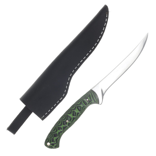 Herron Knives Fixed Blade Fillet Knife L6 Carbon Steel/Black & Green G-10 Micarta HK11