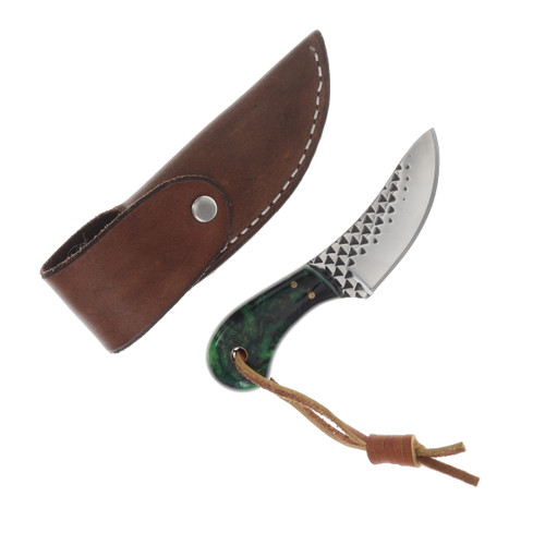 Herron Knives Small Upswept Skinner Farrier's Rasp Blade/Green and Gold Mica Pearl Resin HK26