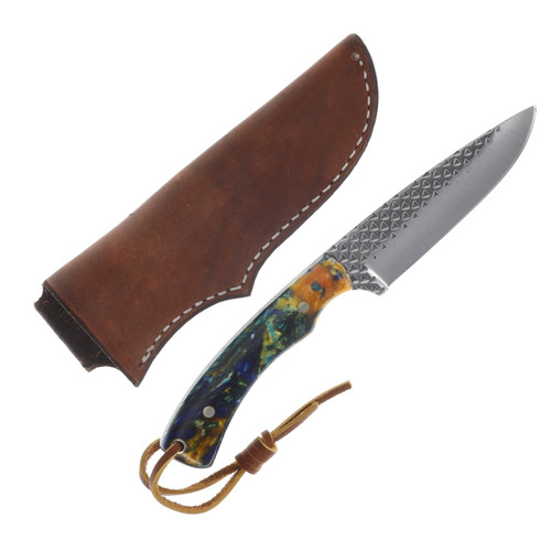 Herron Knives Fixed Blade Skinner Farrier's Rasp Blade/Dark Blue, Teal, and Gold Mica Pearl Resin HK29