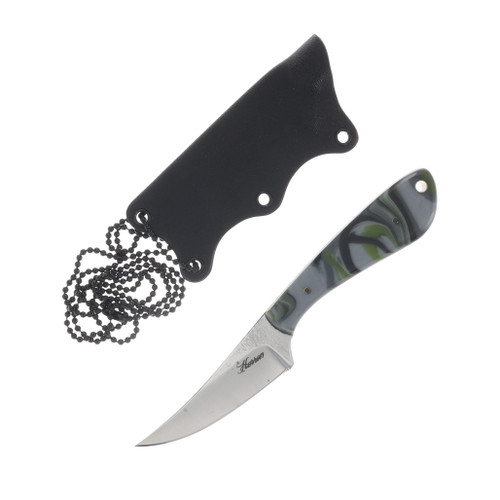 Herron Knives Fixed Blade Neck Knife L6 Carbon Steel/Green, Gray, and Black Mica Pearl HK36