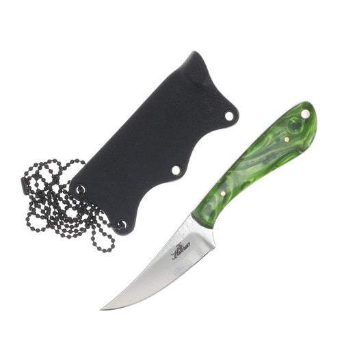Herron Knives Fixed Blade Neck Knife L6 Carbon Steel/Green Mica Pearl Resin HK37