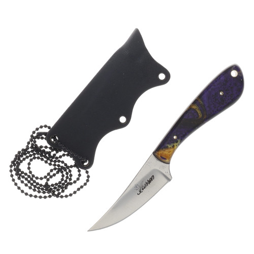 Herron Knives Fixed Blade Neck Knife L6 Carbon Steel/Purple and Gold Mica Pearl Resin HK38