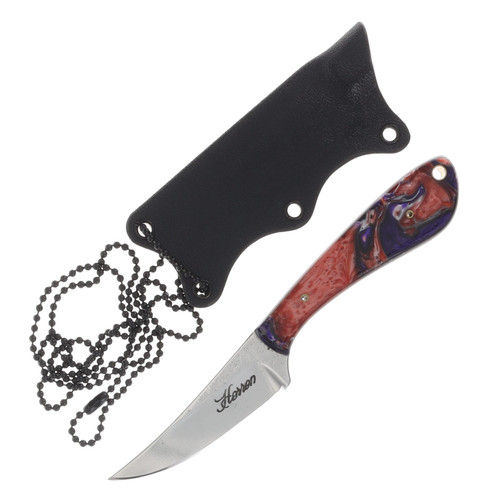 Herron Knives Fixed Blade Neck Knife L6 Carbon Steel/Purple and Copper Mica Pearl Resin HK39