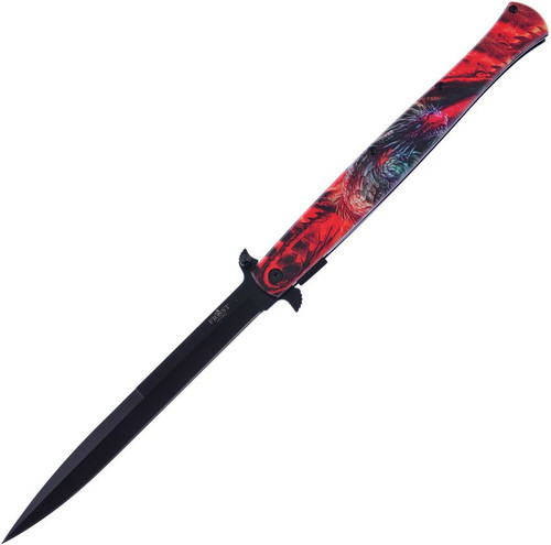 Frost Dragon Stiletto Linerlock AO Folding Knife Black and Red Aluminum FRFC0001DRA