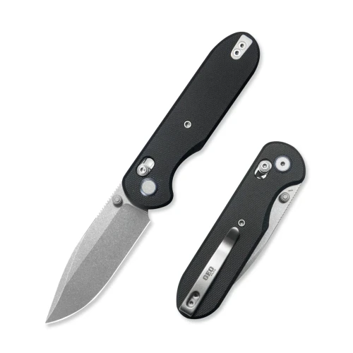 GEO Knife Ethereal Cutter Folding Knife Stonewash M390 Blade Black G10 Handle GEO2402F