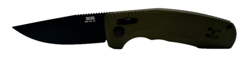 SOG Knives SOG-Tac OTS Auto OD Green Textured Ano Aluminum - Black TI Nitride Cryo D2 Drop Point