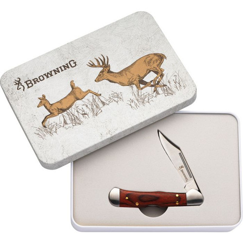 Browning Whitetail Lockback Folding Knife Satin/Wood with Tin