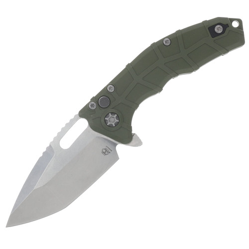 Heretic Martyr Button Lock Folding Knife Stonewash Magnacut Tanto/OD Green Polymer H057-2A-GRN