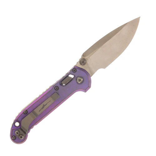 Microtech L.U.D.T. Marfione Select RAM-LOK Clip Point Bronze SW - Royal Purple Slab Side TI W/Bronze TI Accent MT1135RLS13MS3