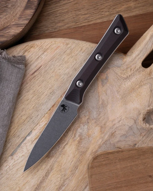 Microtech 3.5in Paring Knife Stonewash Standard Black Cherry G-10 MT350010BC